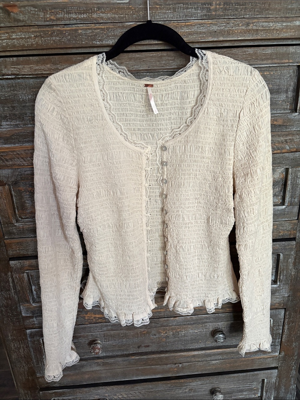 Free People Cream Textured Button-Front Long-Sleeve Top